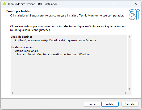 Resumo antes de instalar